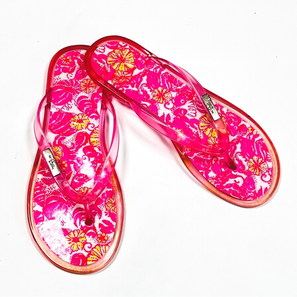 LILLY PULITZER Womans Shoes Pink Floral Flip Flops Size 7 Floral